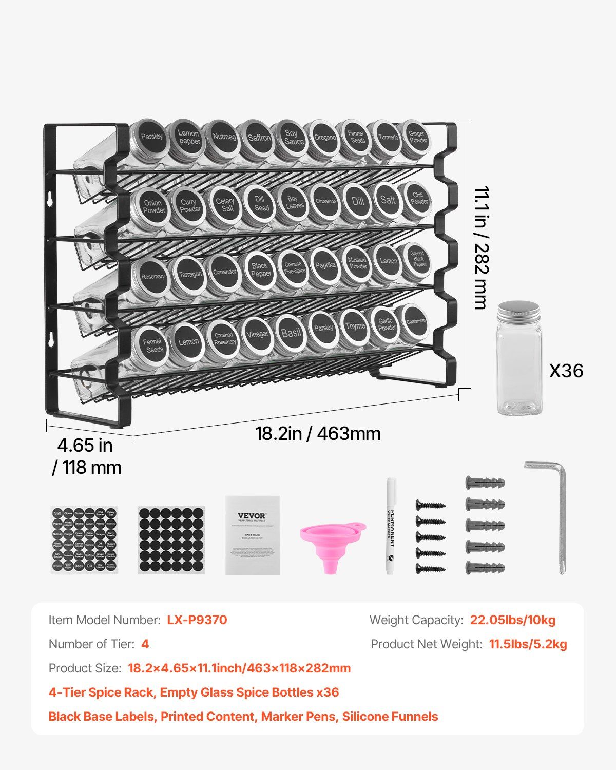Spice Rack Organizer for Cabinet, Spice Organizer with 36 Empty Spice Jars, Lids, Spice Labels, and Funnel V952-TMSDLJTZCF36S586YV0