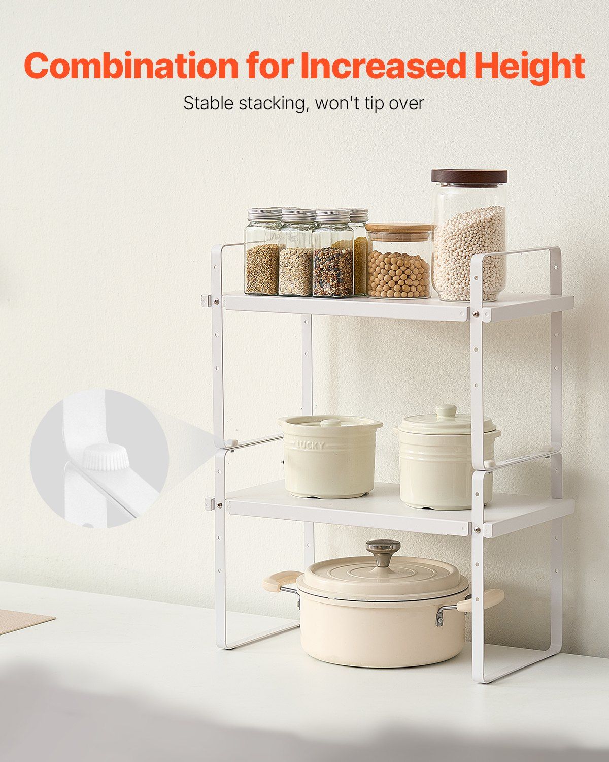 Adjustable Kitchen Cabinet Shelf Organizer, Expandable 2 Tier Cabinet Shelf, Stackable Countertop Organizers V952-TMSDLJTZSFWDMPVD4V0
