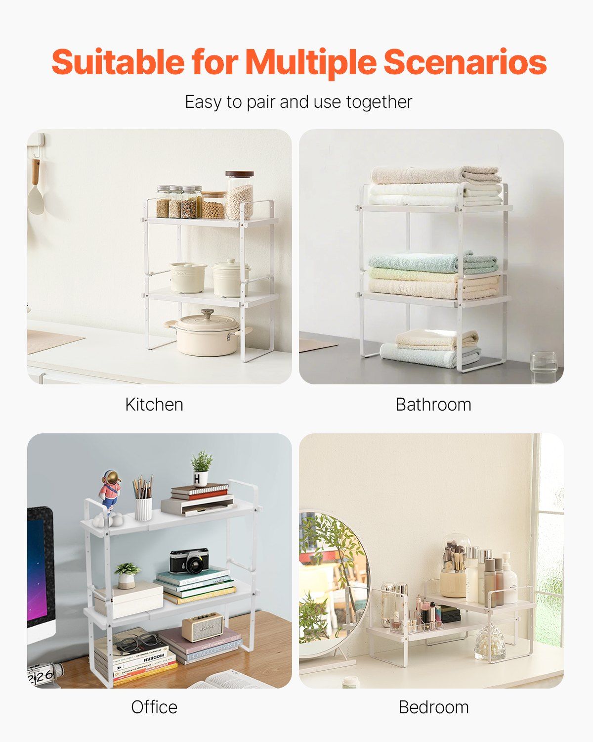 Adjustable Kitchen Cabinet Shelf Organizer, Expandable 2 Tier Cabinet Shelf, Stackable Countertop Organizers V952-TMSDLJTZSFWDMPVD4V0