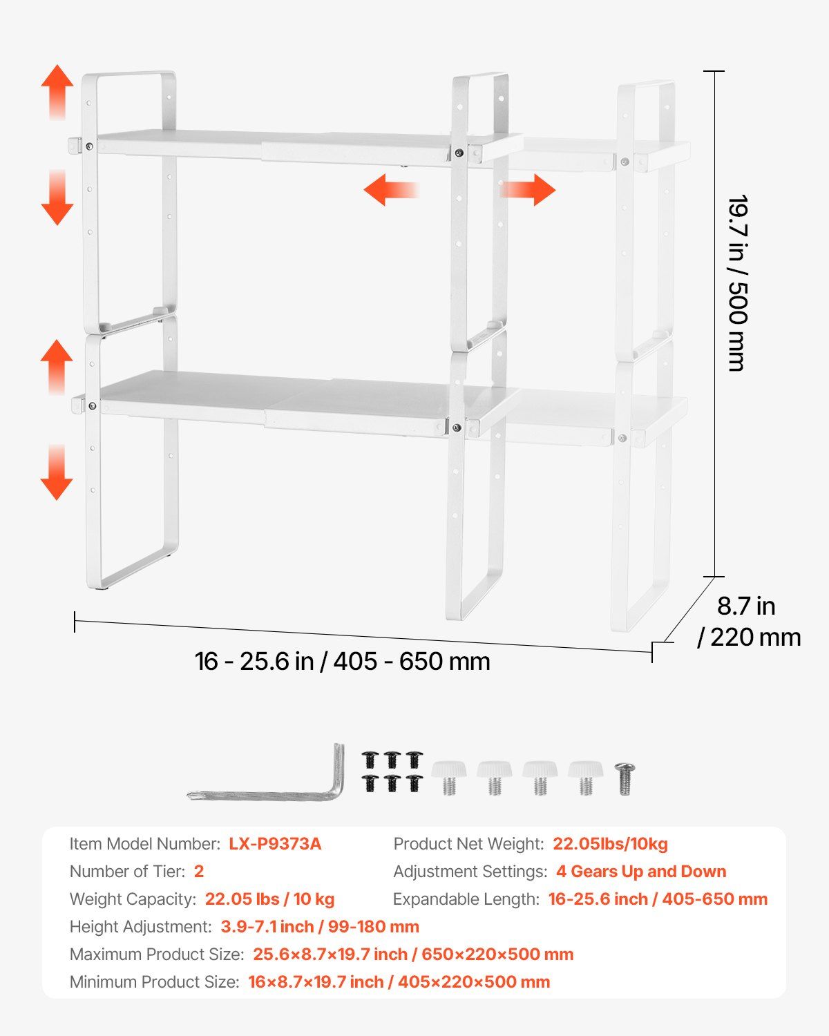 Adjustable Kitchen Cabinet Shelf Organizer, Expandable 2 Tier Cabinet Shelf, Stackable Countertop Organizers V952-TMSDLJTZSFWDMPVD4V0