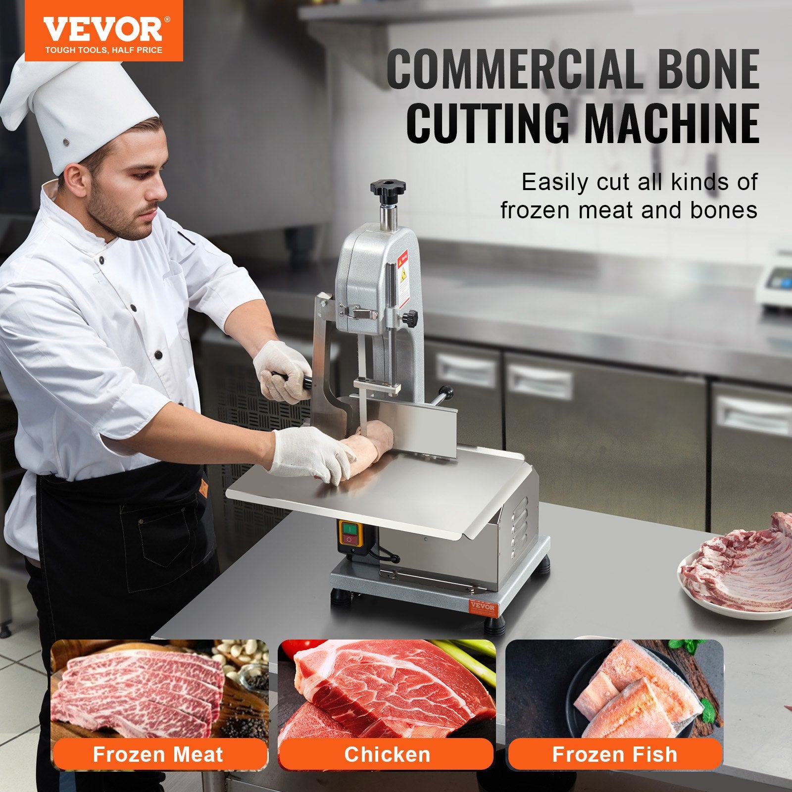 650W Commercial Electric Meat Bandsaw Stainless Steel Bone Sawing Machine V952-TMSJGJ650WL0WFZMWV3