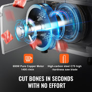 650W Commercial Electric Meat Bandsaw Stainless Steel Bone Sawing Machine V952-TMSJGJ650WL0WFZMWV3