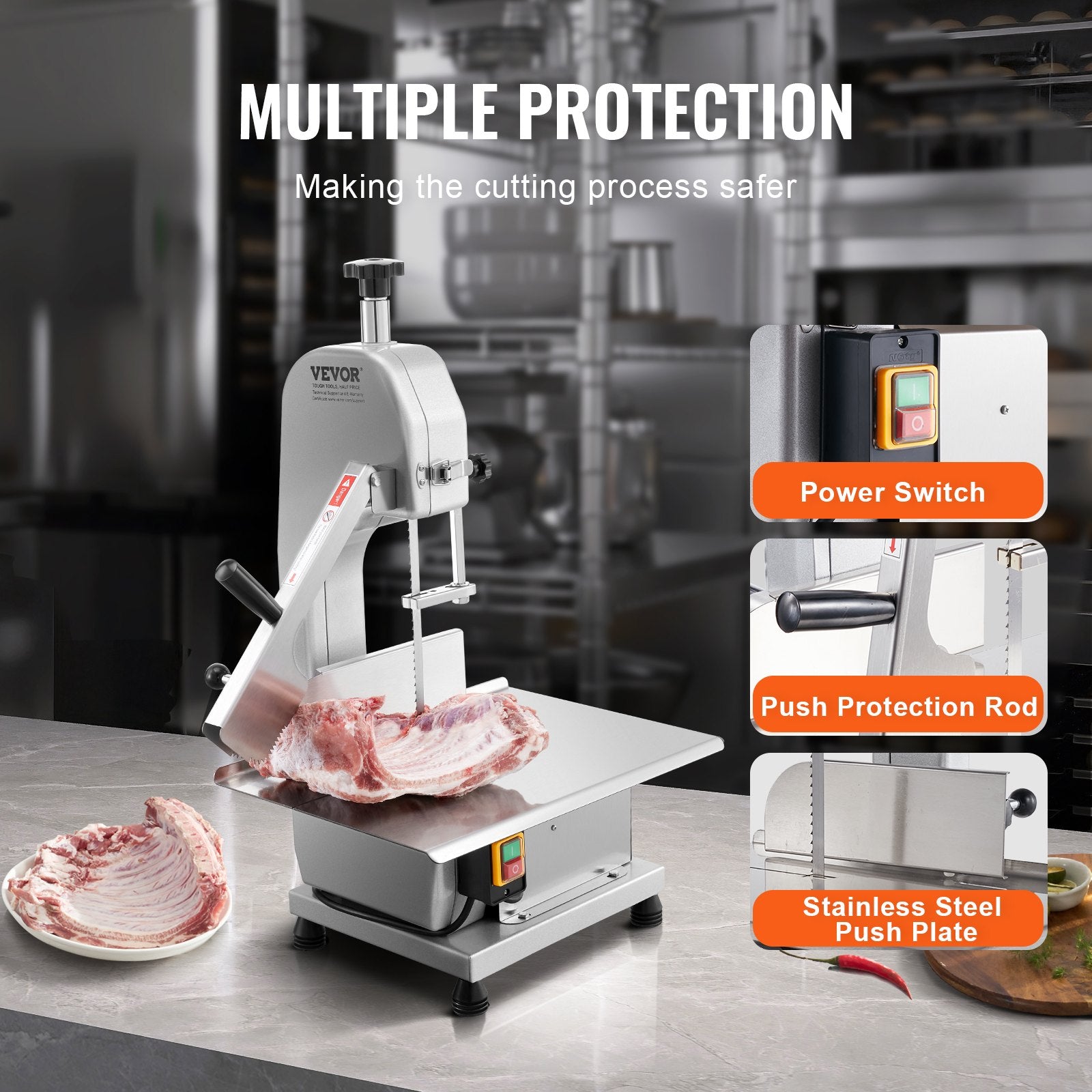 650W Commercial Electric Meat Bandsaw Stainless Steel Bone Sawing Machine V952-TMSJGJ650WL0WFZMWV3