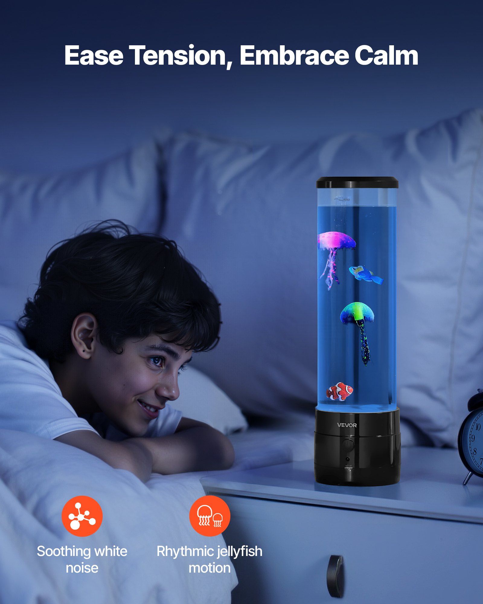 Sensory Bubble Tube Lamp, 16 Color Changing Light Effects, Water Fish Lamp with Built-in Bluetooth Speaker & V952-TMSQPDTS15YC798IP001V9