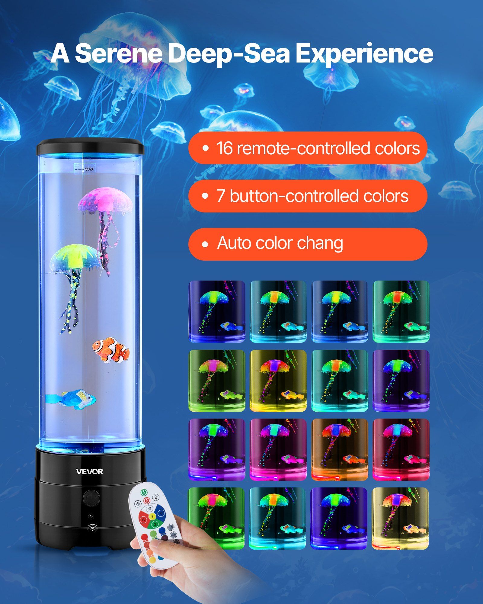 Sensory Bubble Tube Lamp, 16 Color Changing Light Effects, Water Fish Lamp with Built-in Bluetooth Speaker & V952-TMSQPDTS15YC798IP001V9