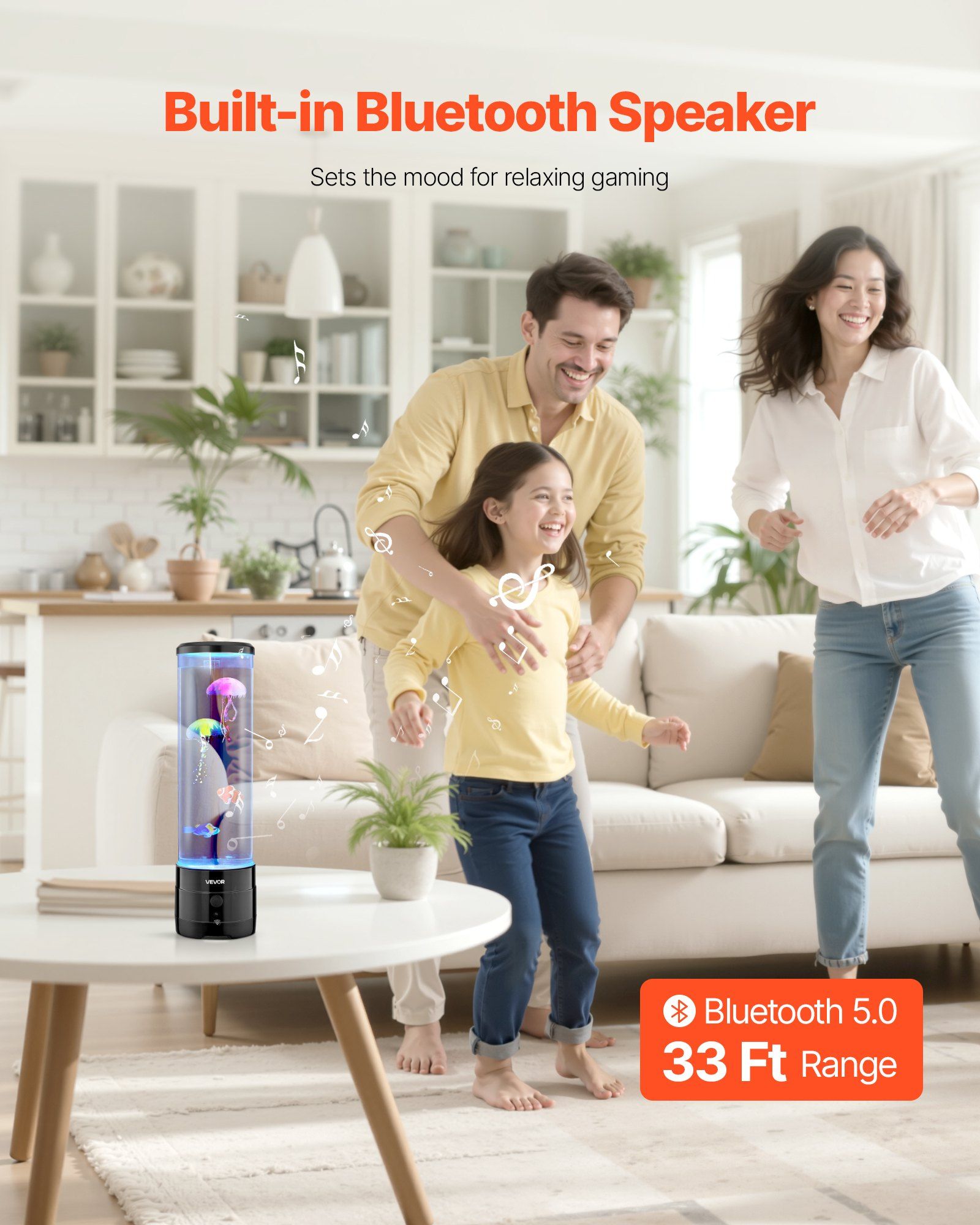 Sensory Bubble Tube Lamp, 16 Color Changing Light Effects, Water Fish Lamp with Built-in Bluetooth Speaker & V952-TMSQPDTS15YC798IP001V9