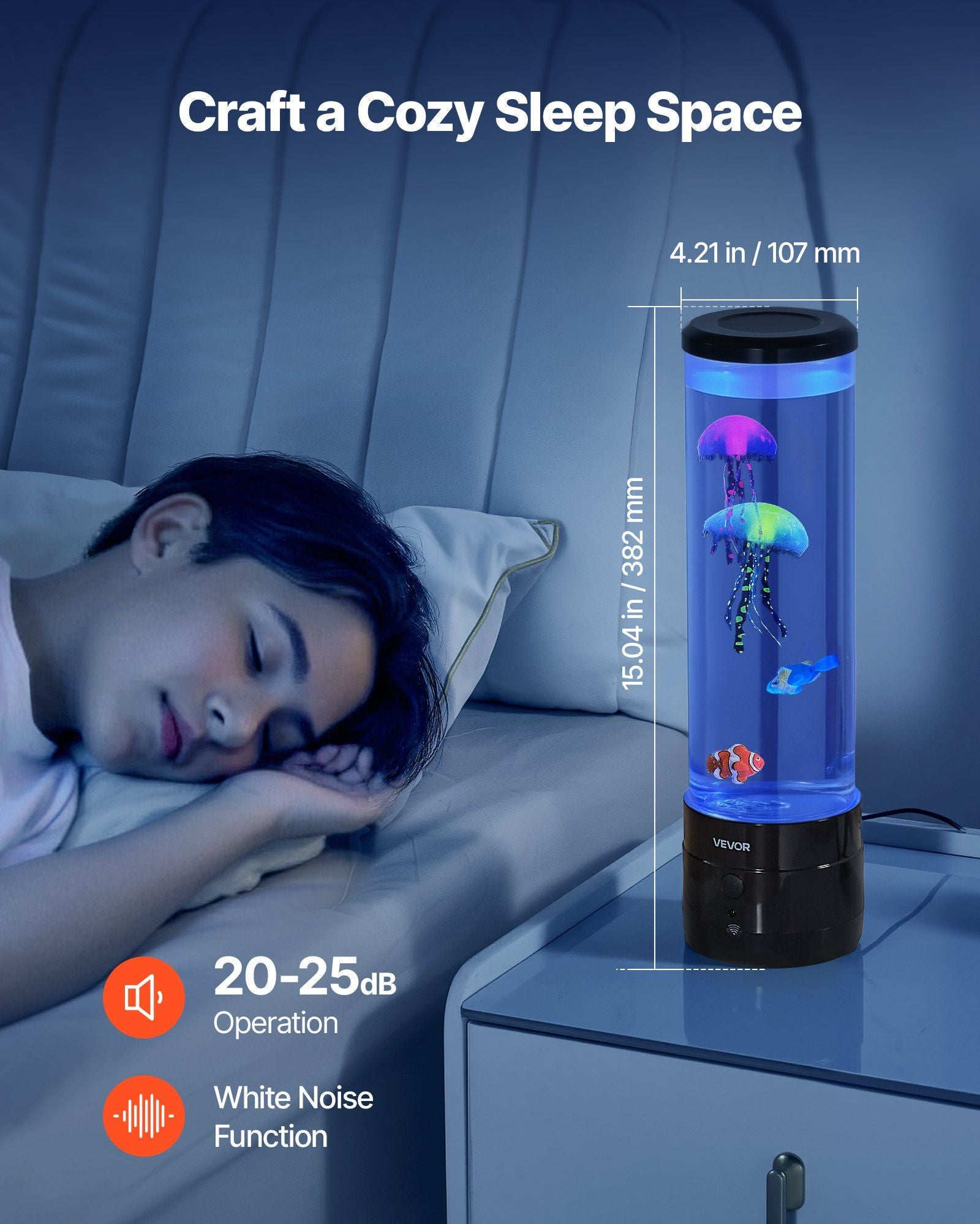 Sensory Bubble Tube Lamp, 16 Color Changing Light Effects, Water Fish Lamp with Built-in Bluetooth Speaker & V952-TMSQPDTS15YC798IP001V9