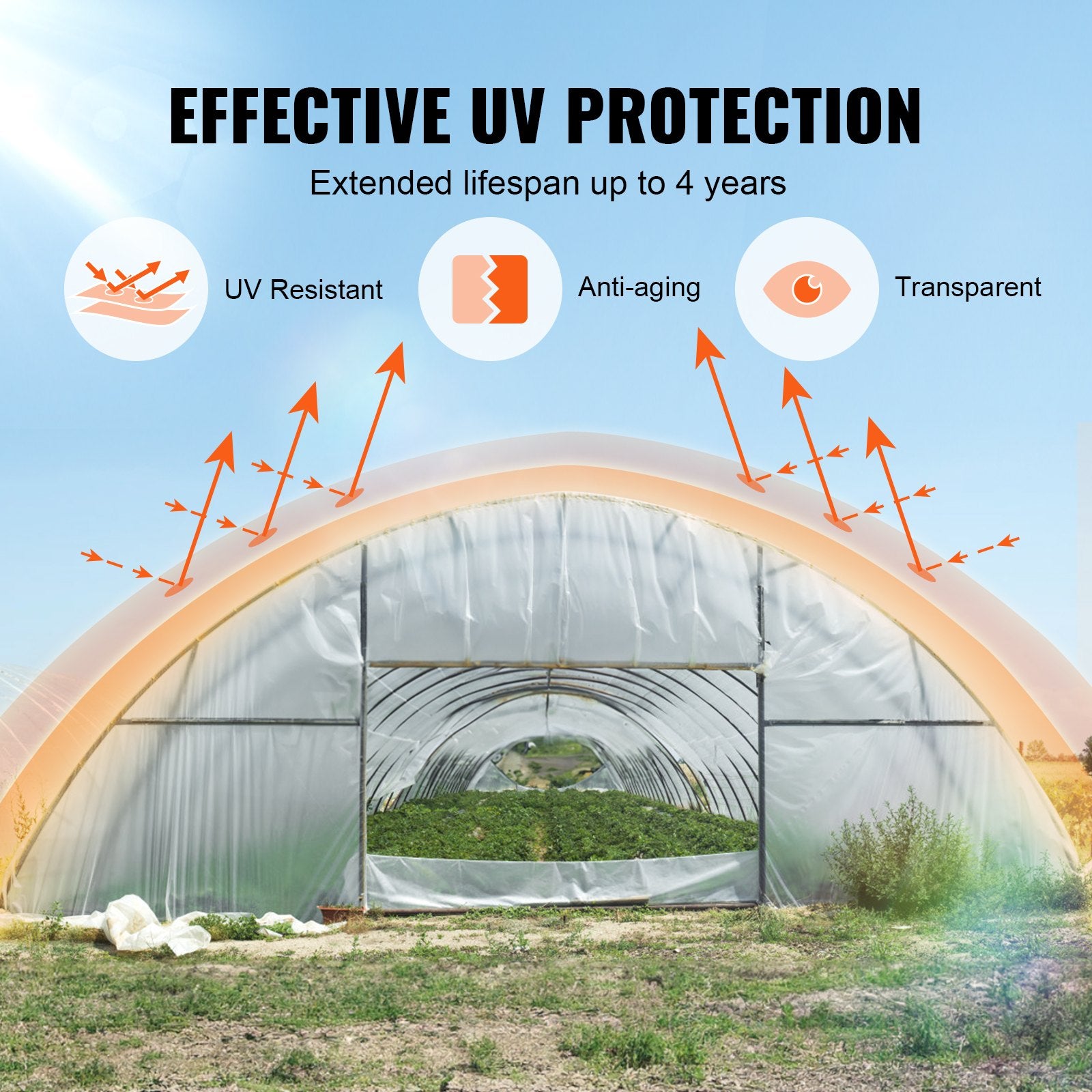 Greenhouse Plastic Sheeting 12 x 50 ft 6Mil Clear Polyethylene Film V952-TMWSM1250YCT3OY3CV0