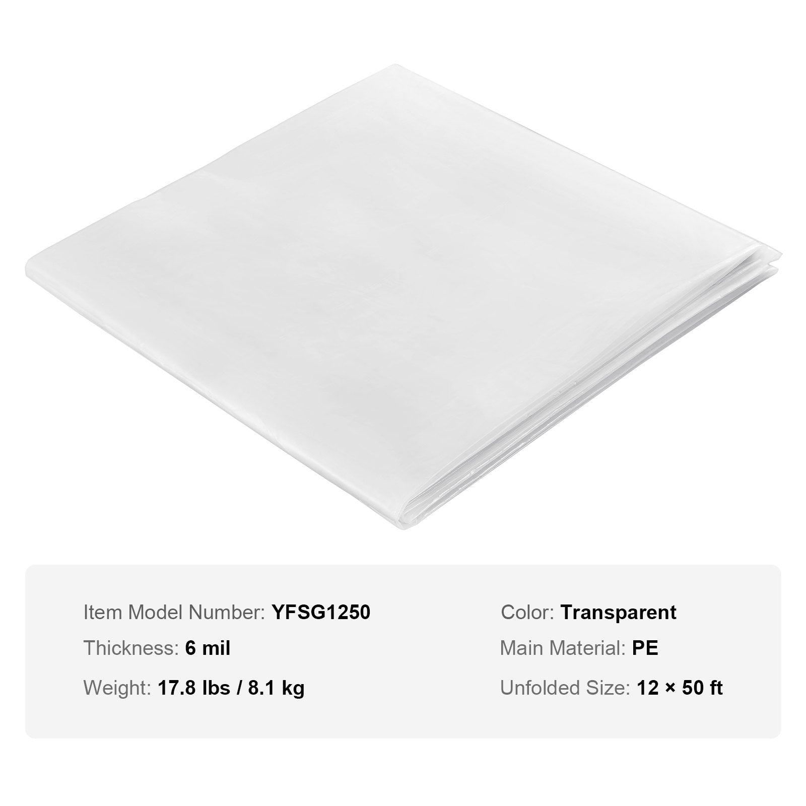 Greenhouse Plastic Sheeting 12 x 50 ft 6Mil Clear Polyethylene Film V952-TMWSM1250YCT3OY3CV0