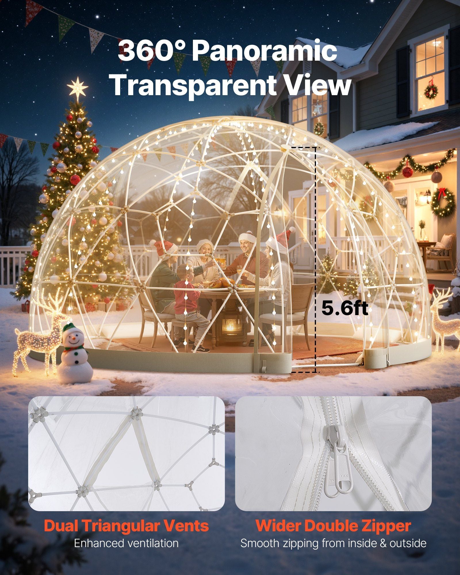Garden Dome Tent, 3.6 x 2.2 m Outdoor Clear Bubble Tent for 4-7 Person, Weatherproof Geodesic Dome Greenhouse V952-TMXKZP12YCPV91GAO001V0