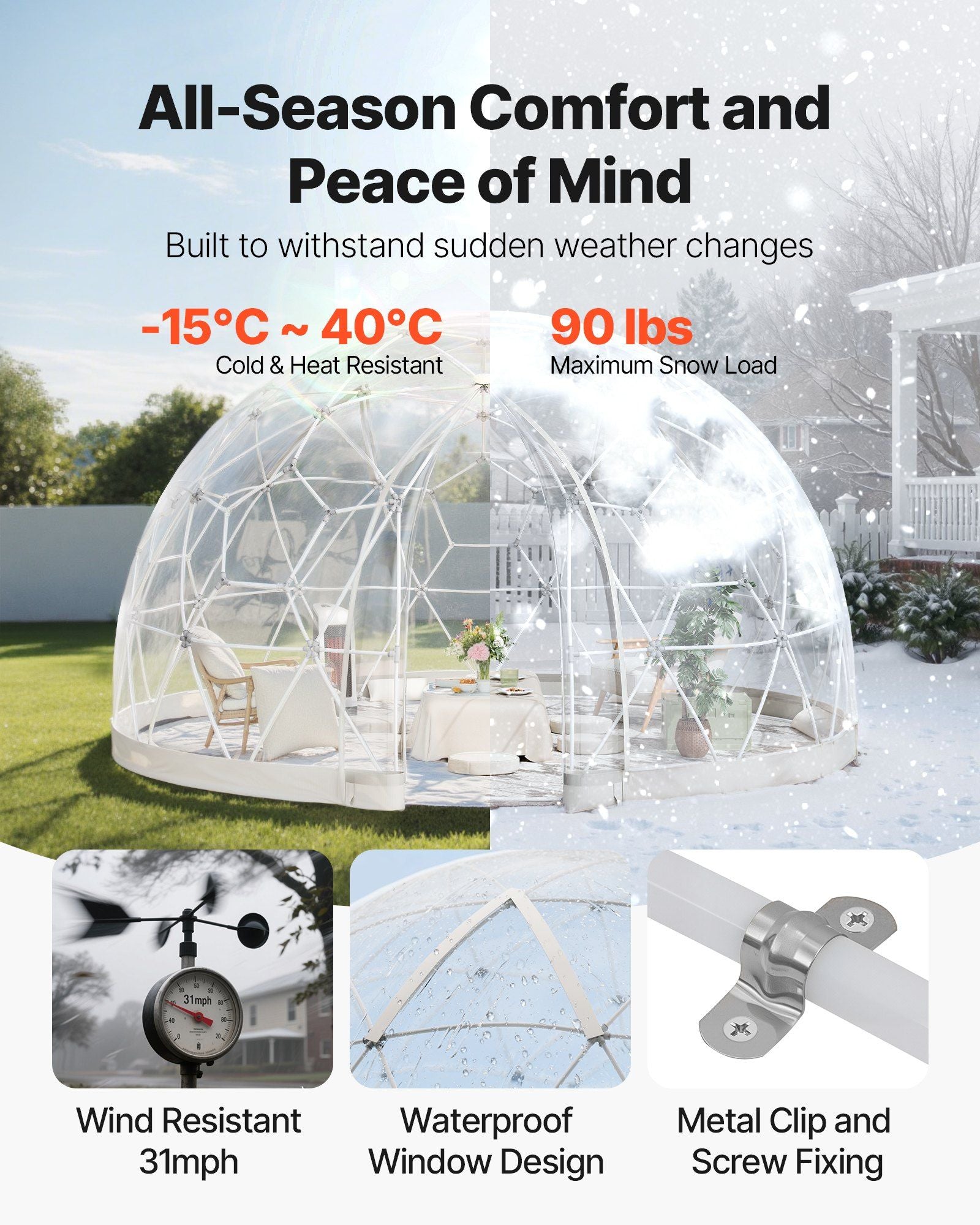 Garden Dome Tent, 3.6 x 2.2 m Outdoor Clear Bubble Tent for 4-7 Person, Weatherproof Geodesic Dome Greenhouse V952-TMXKZP12YCPV91GAO001V0