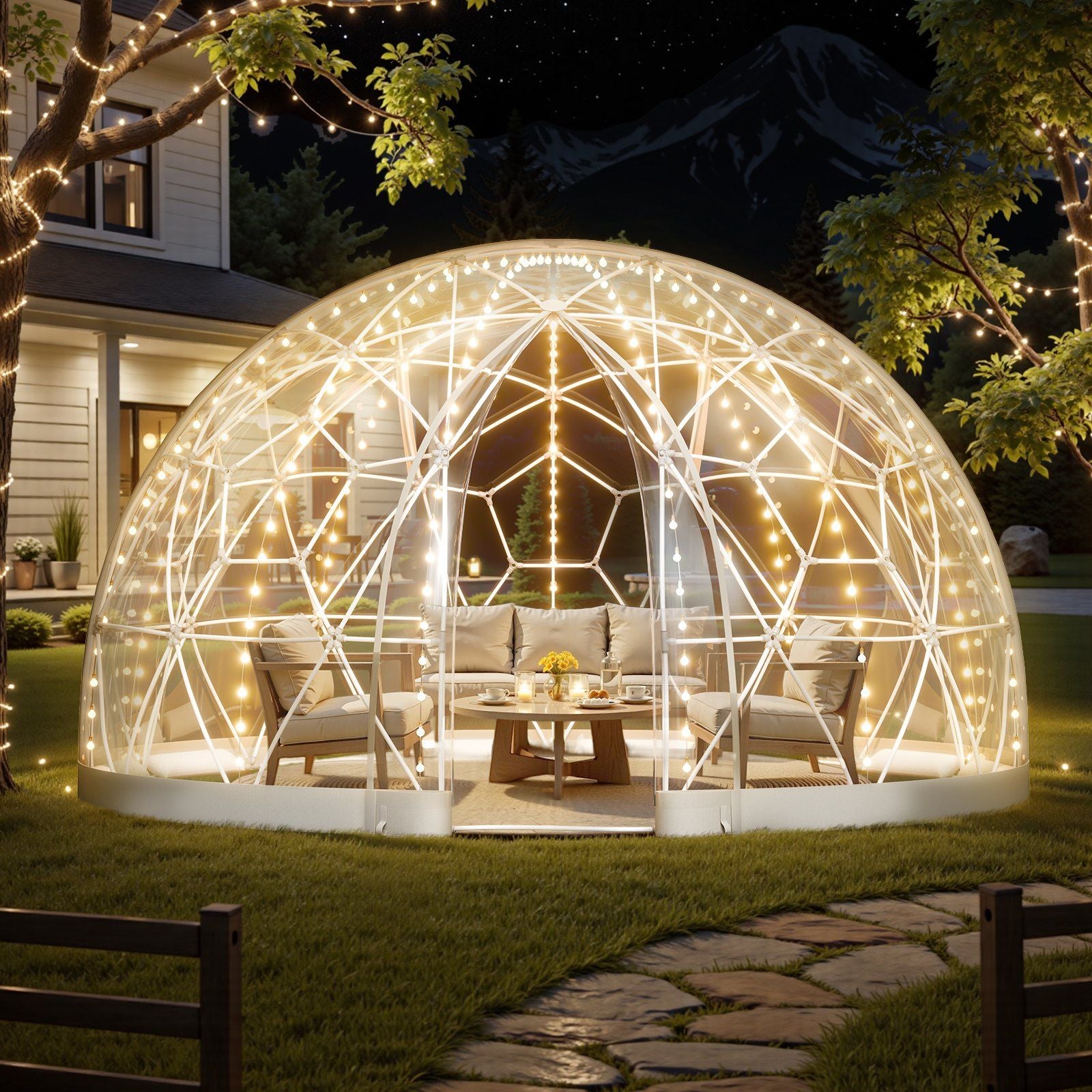 Garden Dome Tent, 3.6 x 2.2 m Outdoor Clear Bubble Tent for 4-7 Person, Weatherproof Geodesic Dome Greenhouse V952-TMXKZP12YCPV91GAO001V0
