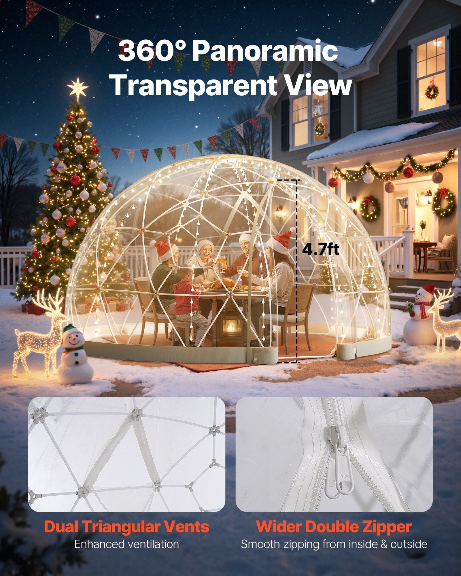 Garden Dome Tent, 2.9 x 1.75 m Outdoor Clear Bubble Tent for 2-4 Person, Weatherproof Geodesic Dome V952-TMXKZP95YCPV9WP9W001V0