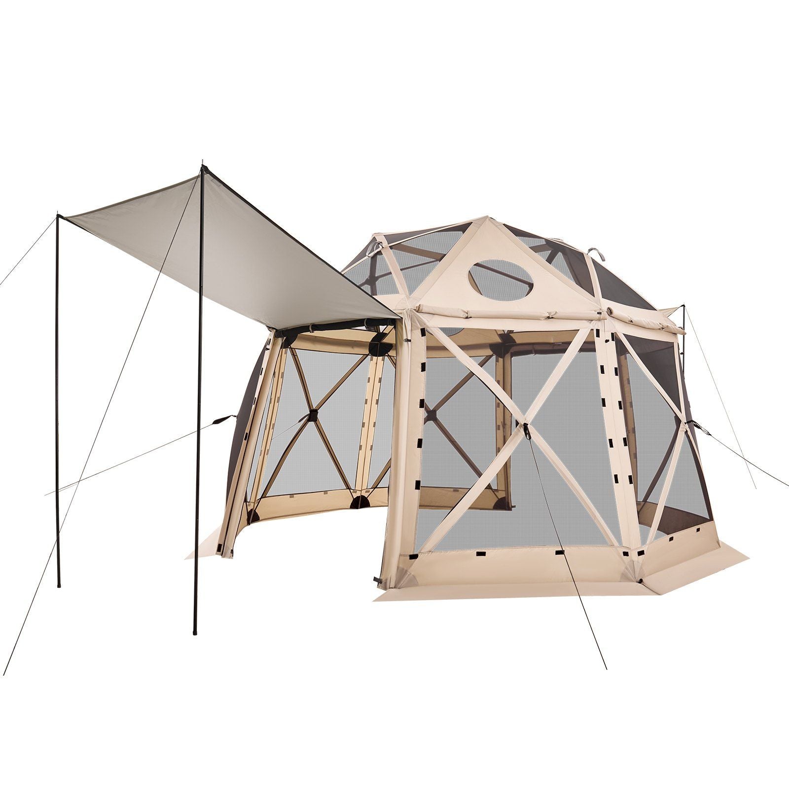 Pop up Gazebo Screen Tent, 3.6x3.6 m, 13-Sided Spherical Camping Canopy Tent with Removable Top & Carry Bag, V952-TMZPQXK13M1254U9V001V0