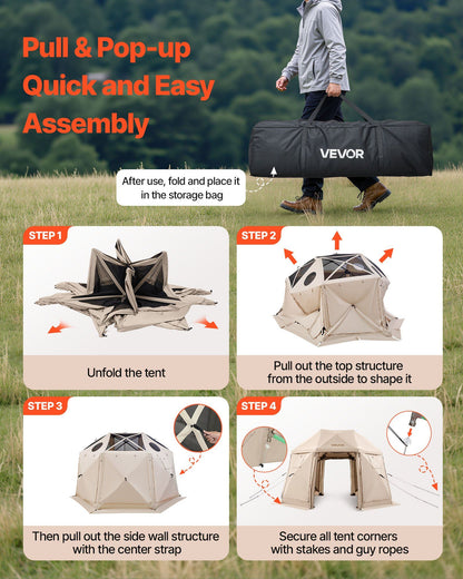 Pop up Gazebo Screen Tent, 3.6x3.6 m, 13-Sided Spherical Camping Canopy Tent with Removable Top & Carry Bag, V952-TMZPQXK13M1254U9V001V0