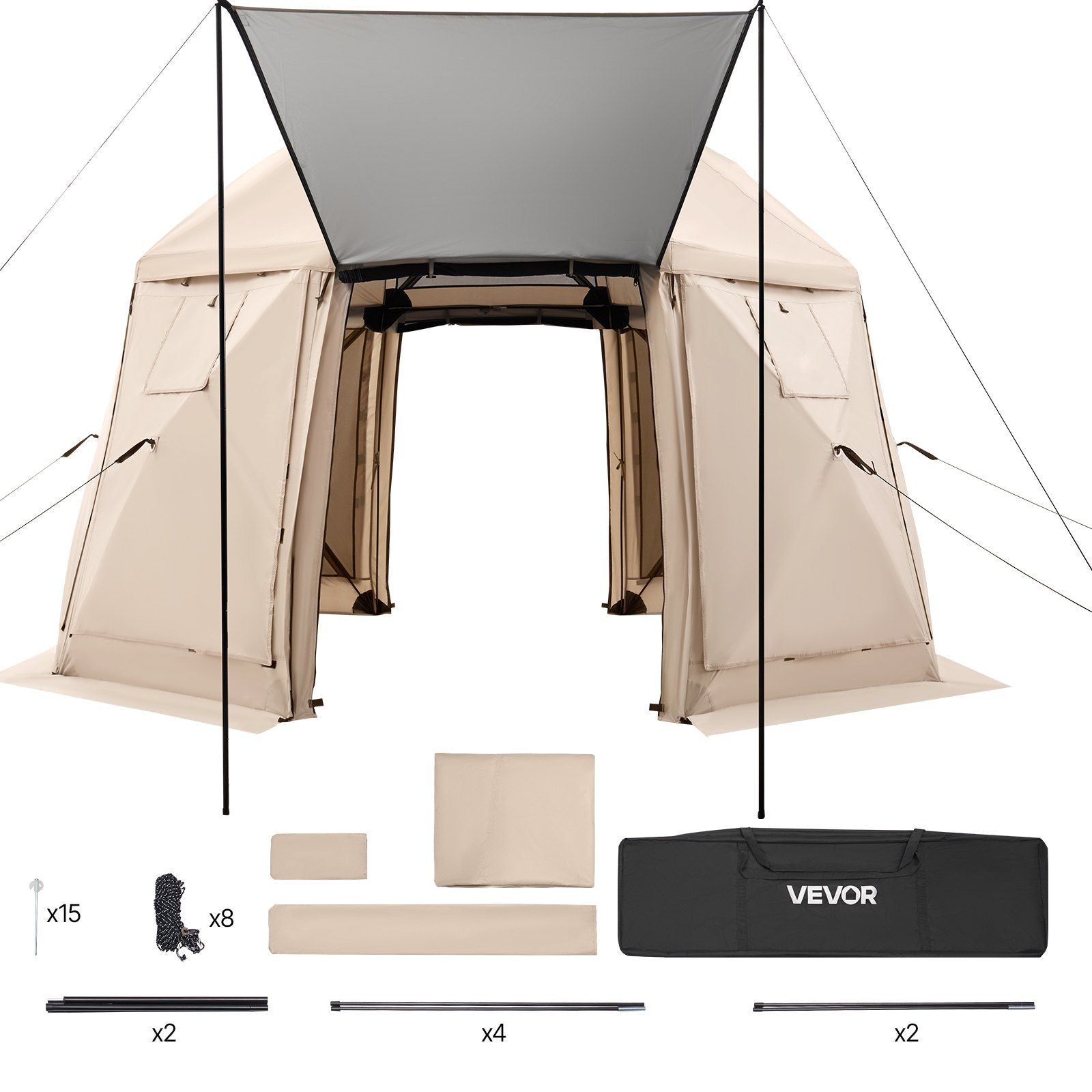 Pop up Gazebo Screen Tent, 3.6x3.6 m, 13-Sided Spherical Camping Canopy Tent with Removable Top & Carry Bag, V952-TMZPQXK13M1254U9V001V0