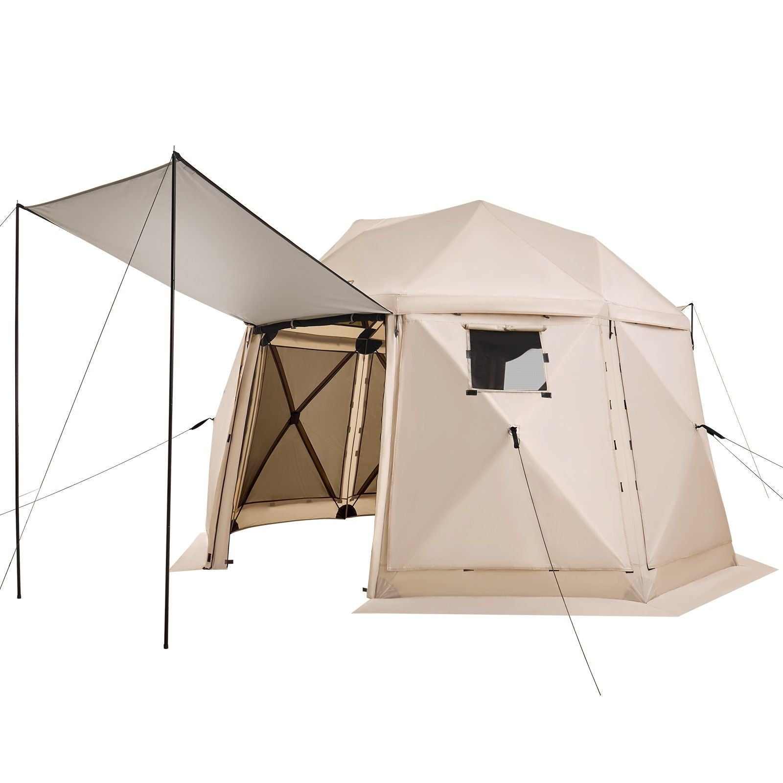 Pop up Gazebo Screen Tent, 3.6x3.6 m, 13-Sided Spherical Camping Canopy Tent with Removable Top & Carry Bag, V952-TMZPQXK13M1254U9V001V0