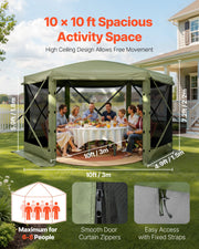 Pop up Gazebo Screen Tent, 3x3 m Large 6-Sided Camping Canopy Tent with Removable Top & Carry Bag, Quick-Set V952-TMZPXKTMK6M1M7EVT001V0