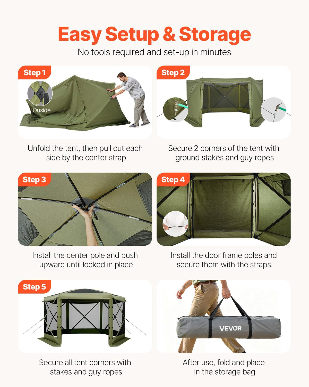 Pop up Gazebo Screen Tent, 3x3 m Large 6-Sided Camping Canopy Tent with Removable Top & Carry Bag, Quick-Set V952-TMZPXKTMK6M1M7EVT001V0