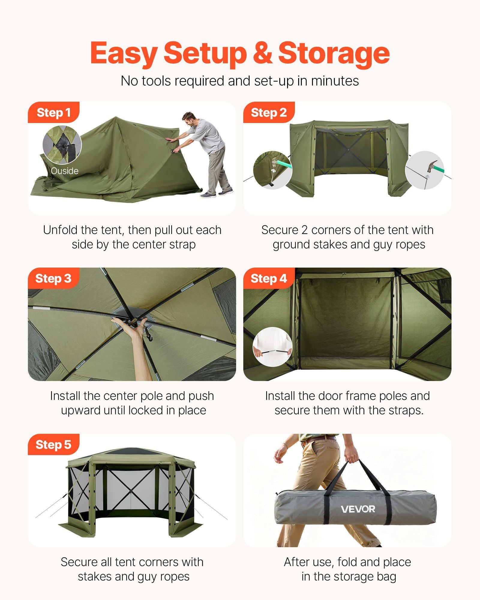 Pop up Gazebo Screen Tent, 3x3 m Large 6-Sided Camping Canopy Tent with Removable Top & Carry Bag, Quick-Set V952-TMZPXKTMK6M1M7EVT001V0