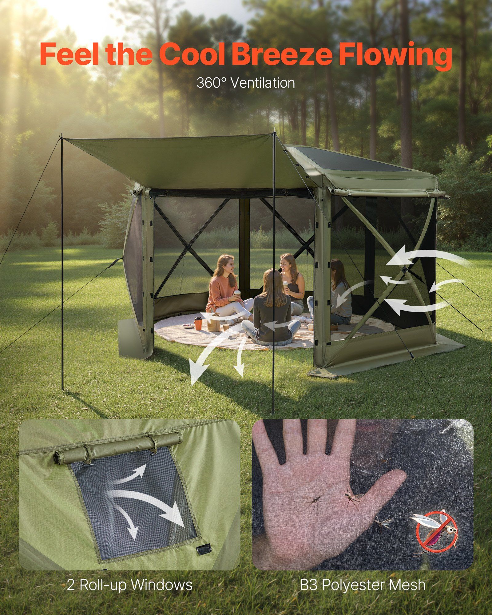 Pop up Gazebo Screen Tent, 3x3 m Large 6-Sided Camping Canopy Tent with Removable Top & Carry Bag, Quick-Set V952-TMZPXKTMK6M1M7EVT001V0