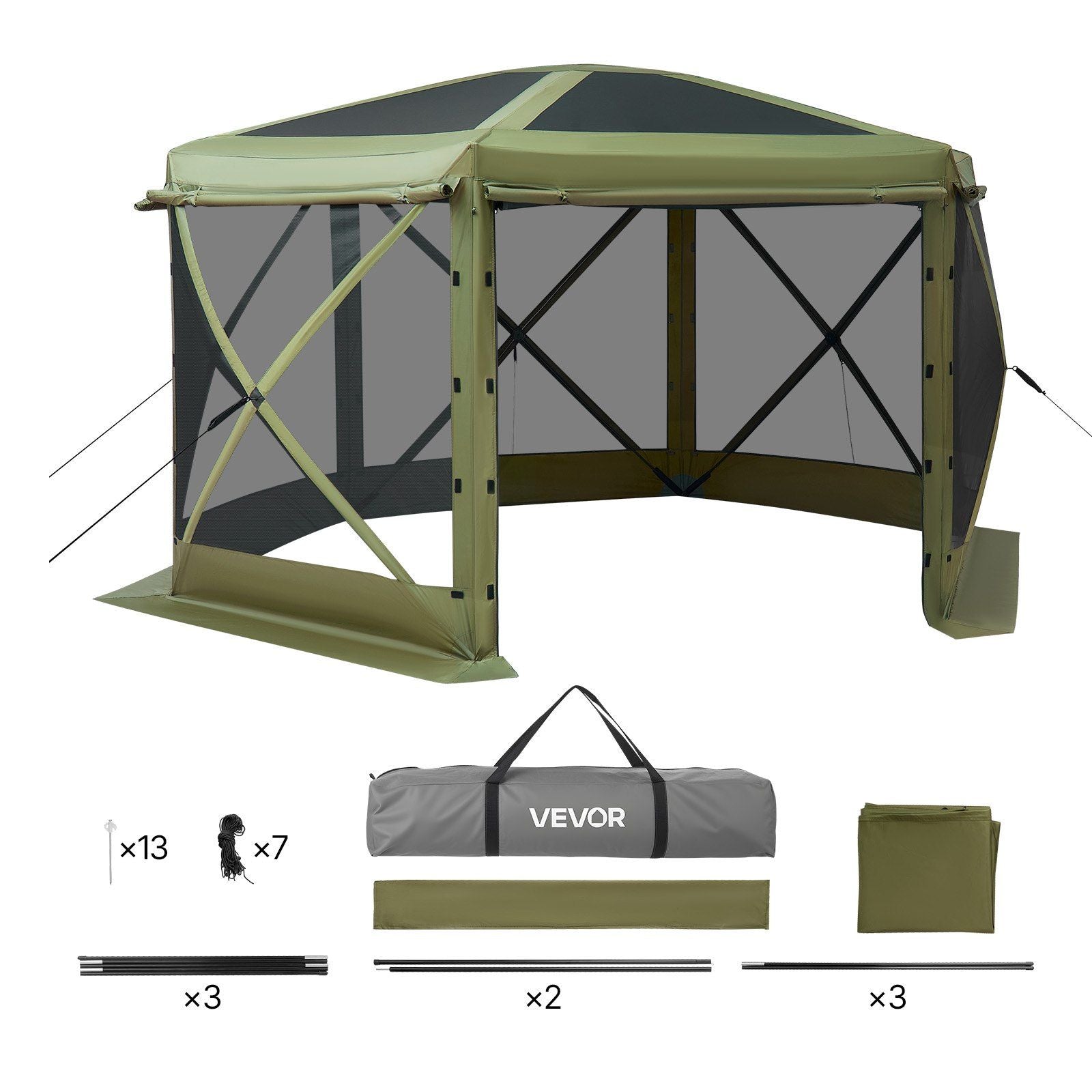 Pop up Gazebo Screen Tent, 3x3 m Large 6-Sided Camping Canopy Tent with Removable Top & Carry Bag, Quick-Set V952-TMZPXKTMK6M1M7EVT001V0
