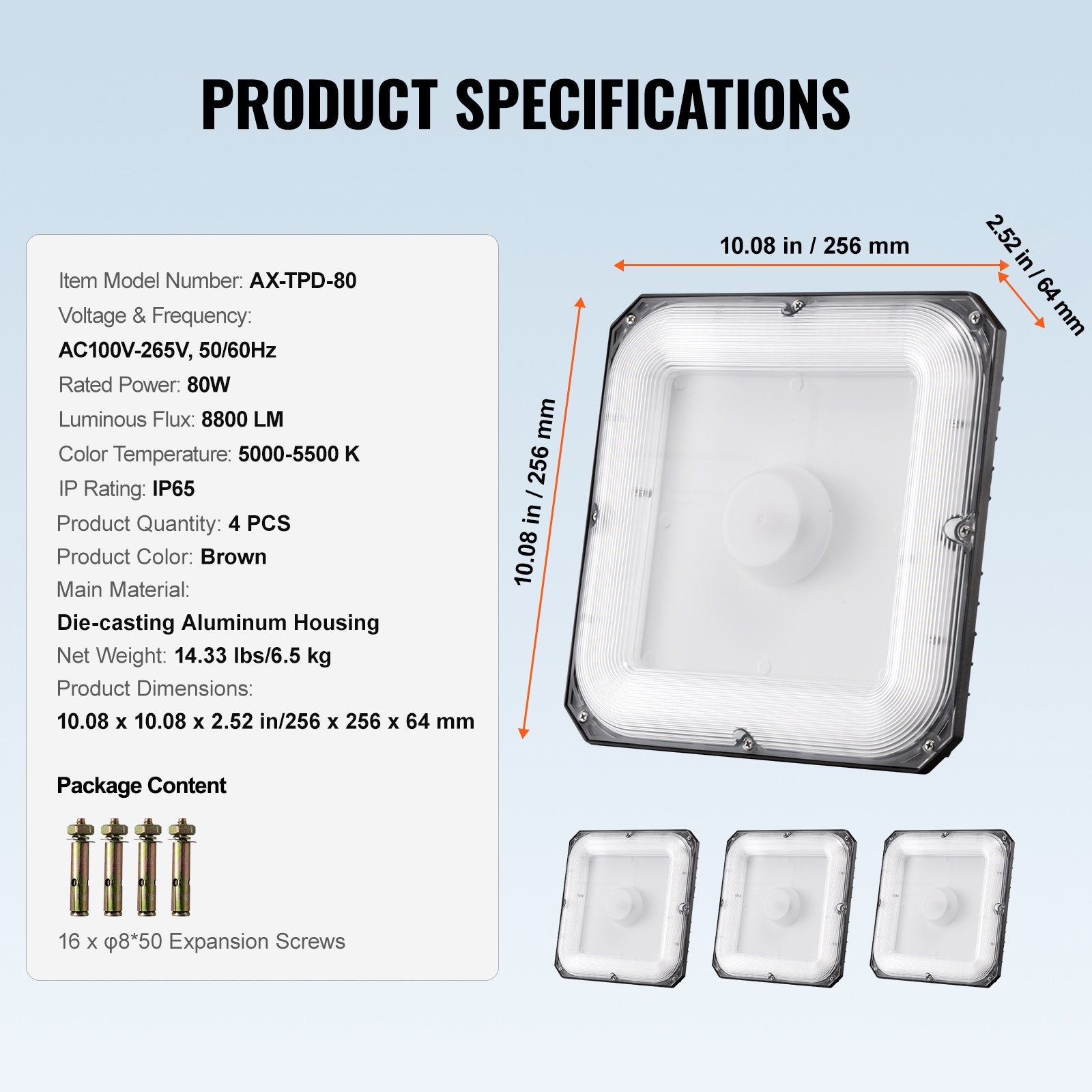 4 Pack LED Canopy Lights 80W 8800LM 5000K Daylight Outdoor Canopy Lighting V952-TPDDS80W4JT0CK09FV7