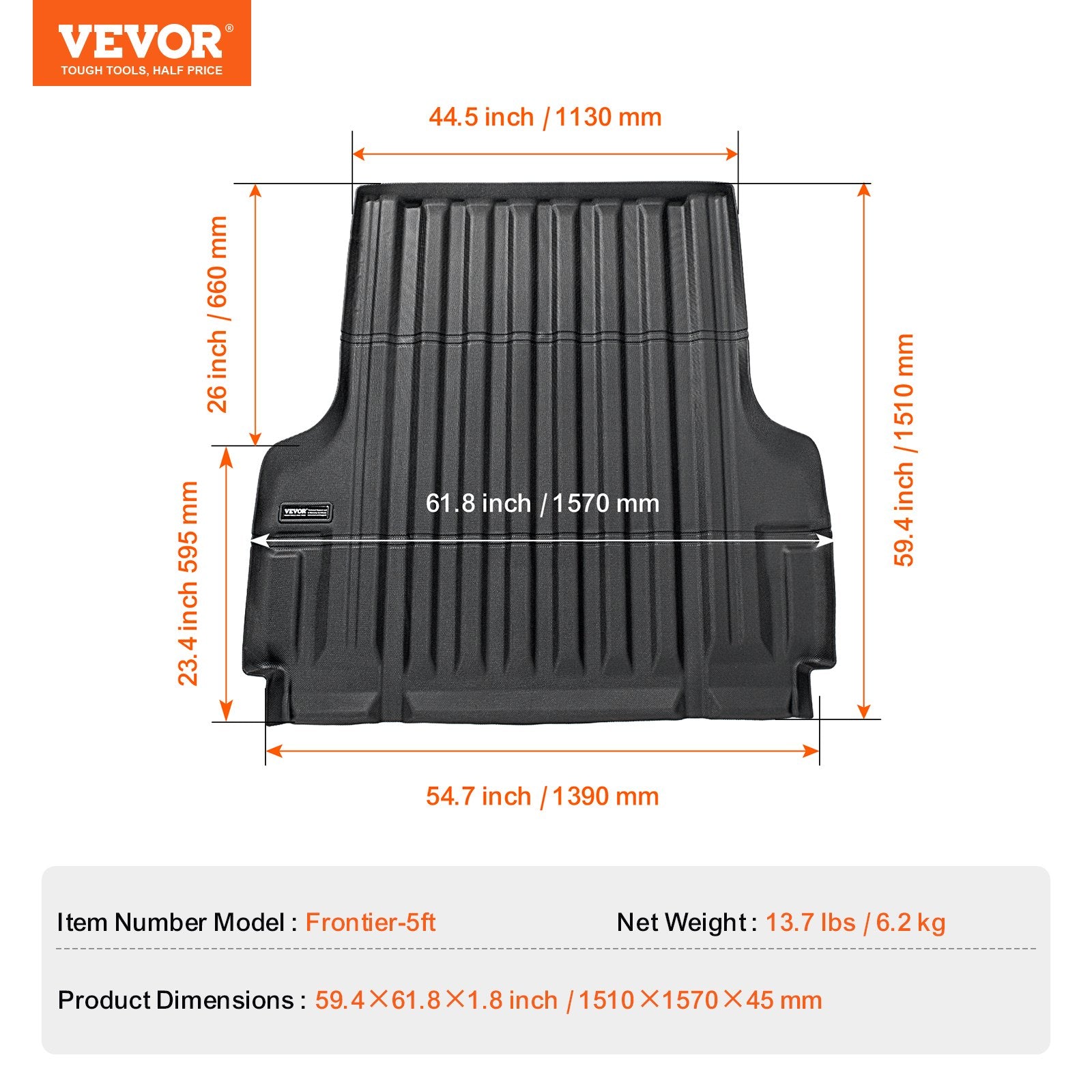 Truck Bed Mat Fit 2022-2024 Nissan Frontier TPE Truck Bed Liner Accessory V952-TPEKCCCDTPERAC64QV0