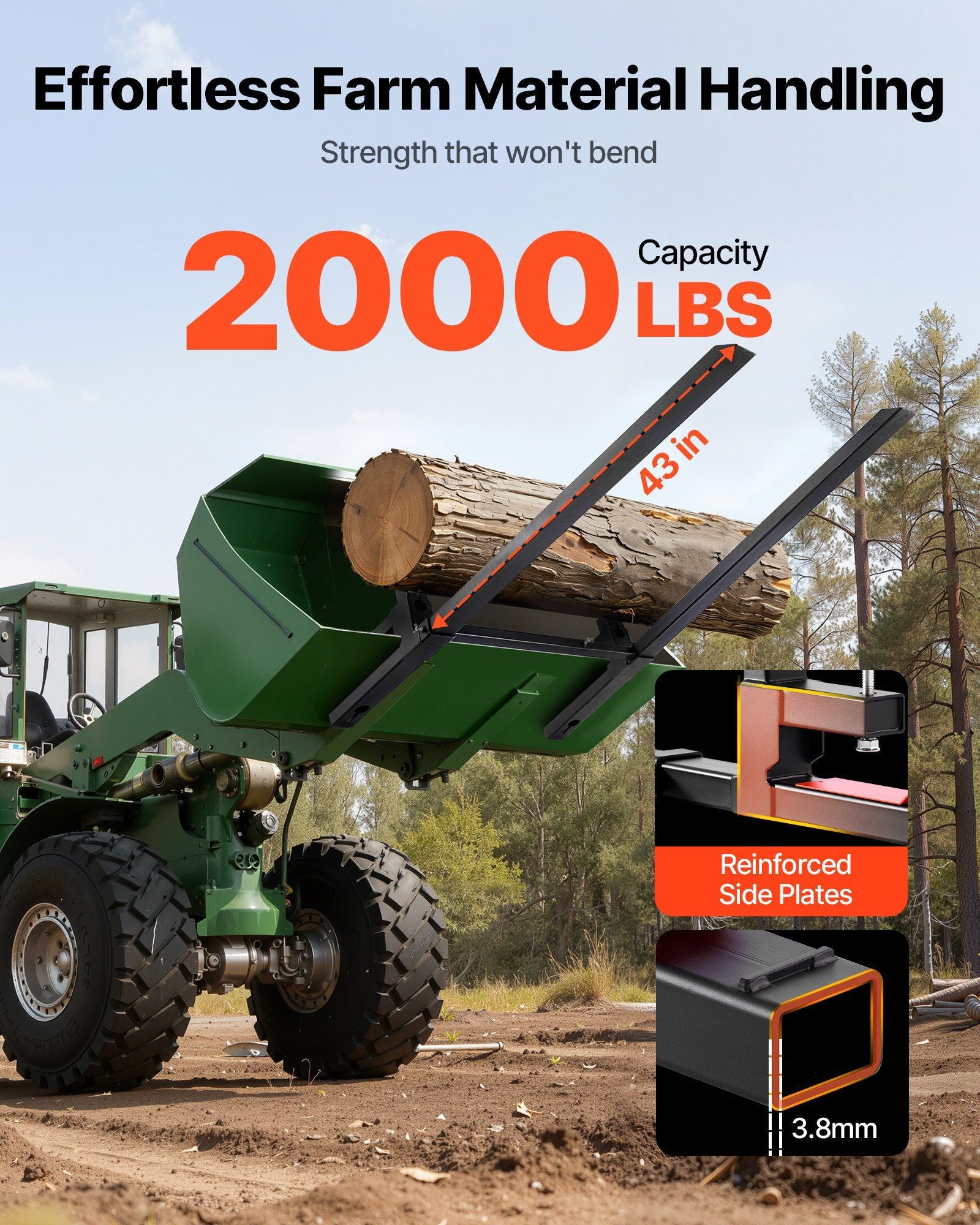 Pallet Forks, 907 kg Clamp on Pallet Forks, 149 cm Total Length Heavy-Duty Tractor Fork with Adjustable V952-TPHCKDJK60INVJ53T001V0
