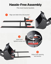 Pallet Forks, 907 kg Clamp on Pallet Forks, 149 cm Total Length Heavy-Duty Tractor Fork with Adjustable V952-TPHCKDJK60INVJ53T001V0