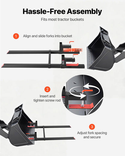 Pallet Forks, 907 kg Clamp on Pallet Forks, 149 cm Total Length Heavy-Duty Tractor Fork with Adjustable V952-TPHCKDJK60INVJ53T001V0