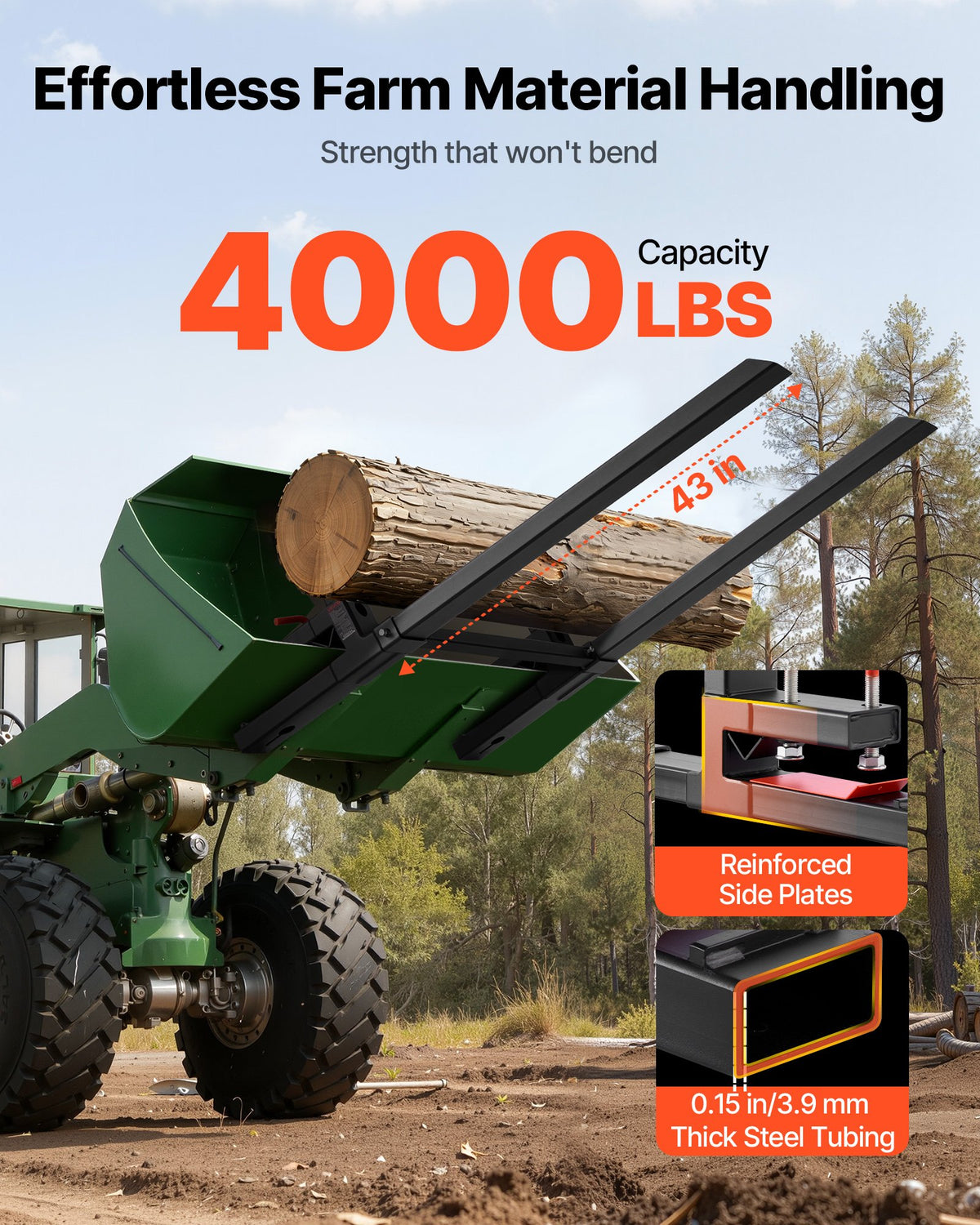 Pallet Forks, 1814 kg Clamp on Pallet Forks, 149 cm Total Length Heavy-Duty Tractor Fork with Adjustable V952-TPHCKDJK60INXOZ1G001V0