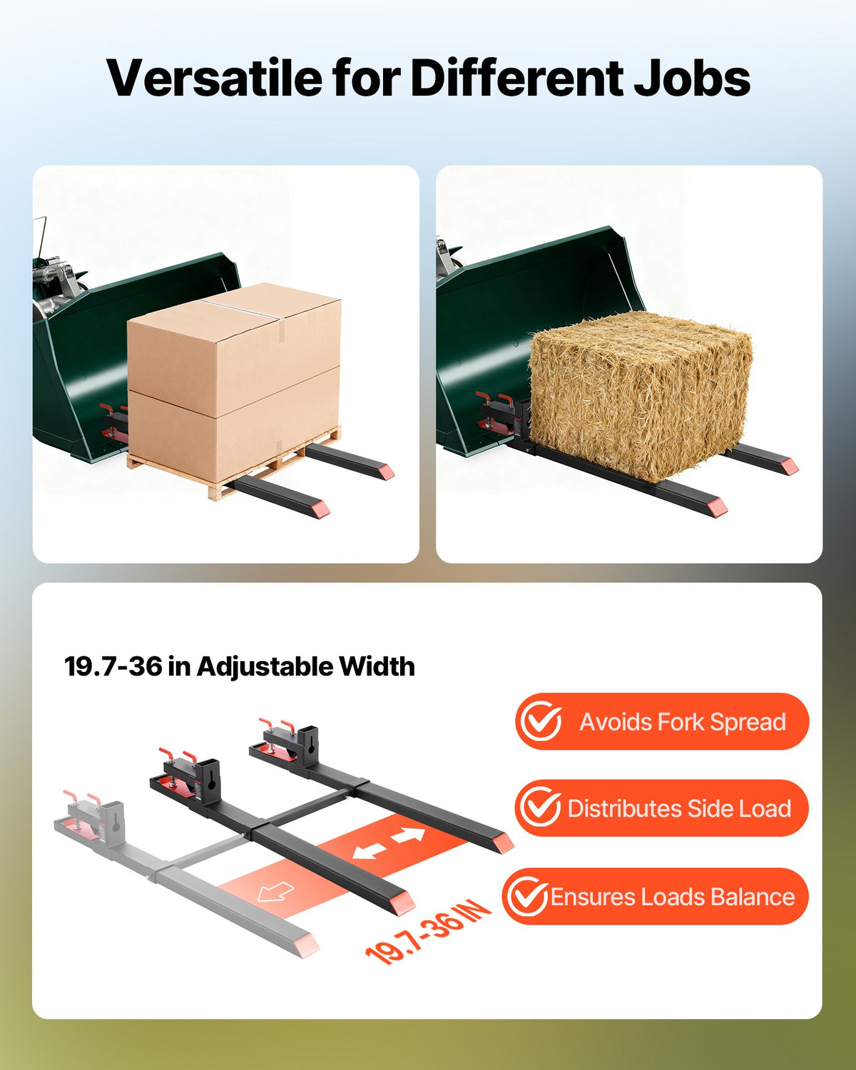Pallet Forks, 1814 kg Clamp on Pallet Forks, 149 cm Total Length Heavy-Duty Tractor Fork with Adjustable V952-TPHCKDJK60INXOZ1G001V0