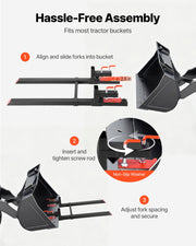 Pallet Forks, 1814 kg Clamp on Pallet Forks, 149 cm Total Length Heavy-Duty Tractor Fork with Adjustable V952-TPHCKDJK60INXOZ1G001V0