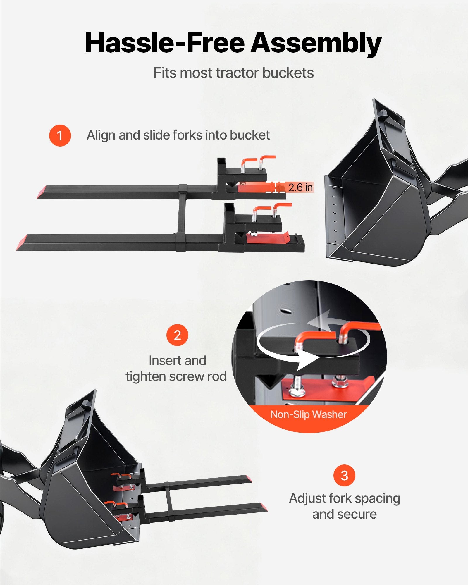 Pallet Forks, 1814 kg Clamp on Pallet Forks, 149 cm Total Length Heavy-Duty Tractor Fork with Adjustable V952-TPHCKDJK60INXOZ1G001V0