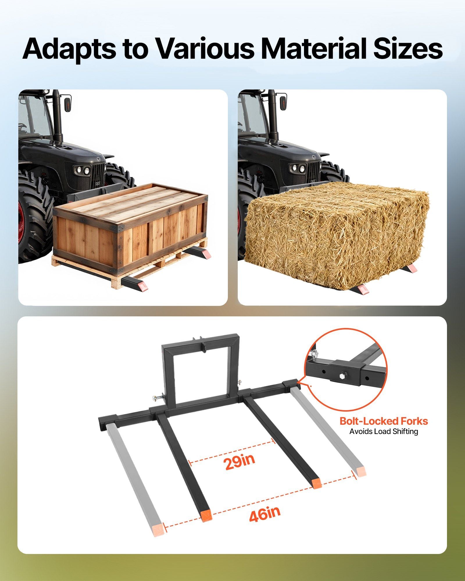 3 Point Hitch Pallet Forks, 680 kg Clamp on Pallet Forks, 128 cm Total Length Heavy-Duty Tractor Fork with V952-TPHCSDSK50IN3AS0W001V0