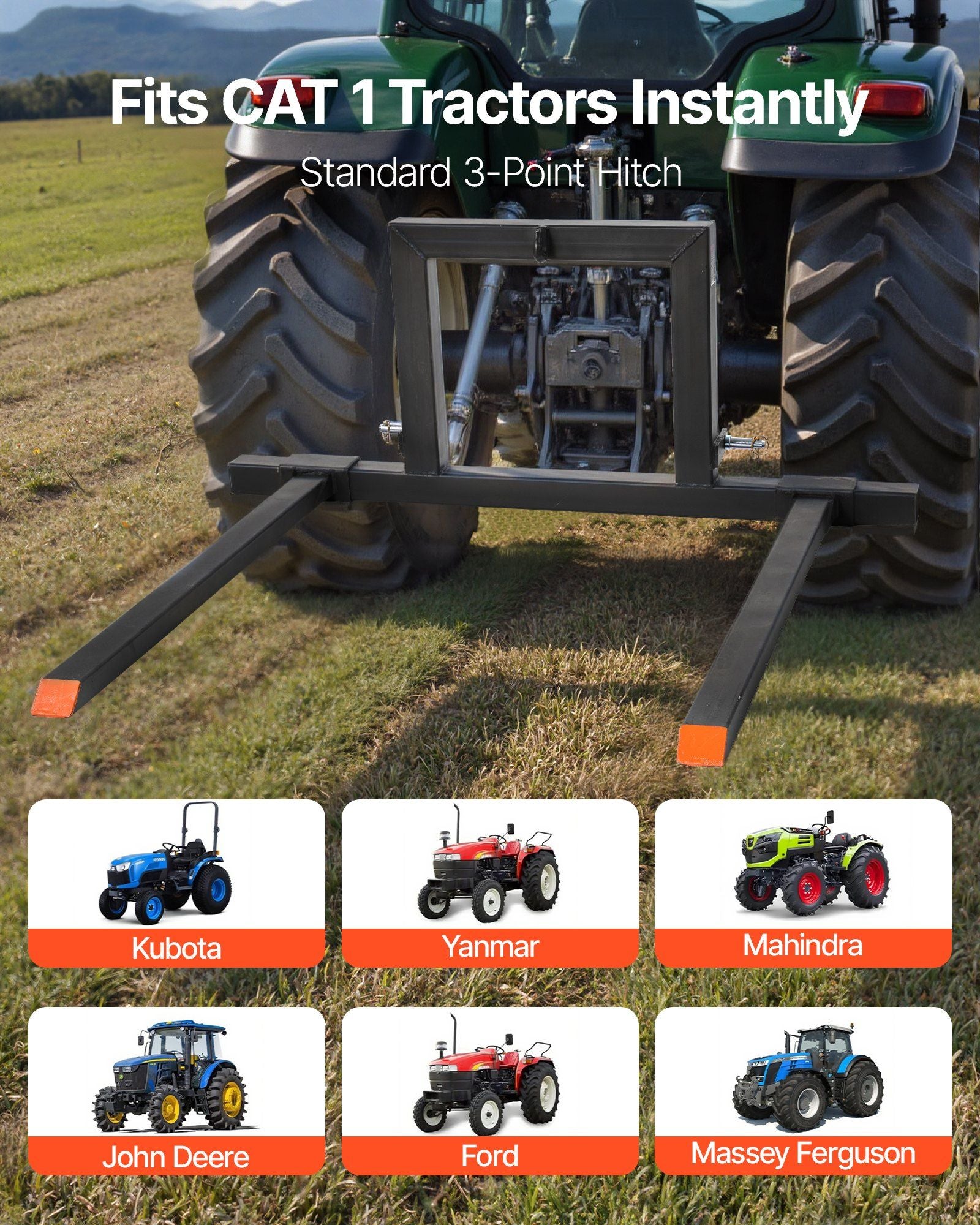 3 Point Hitch Pallet Forks, 680 kg Clamp on Pallet Forks, 128 cm Total Length Heavy-Duty Tractor Fork with V952-TPHCSDSK50IN3AS0W001V0