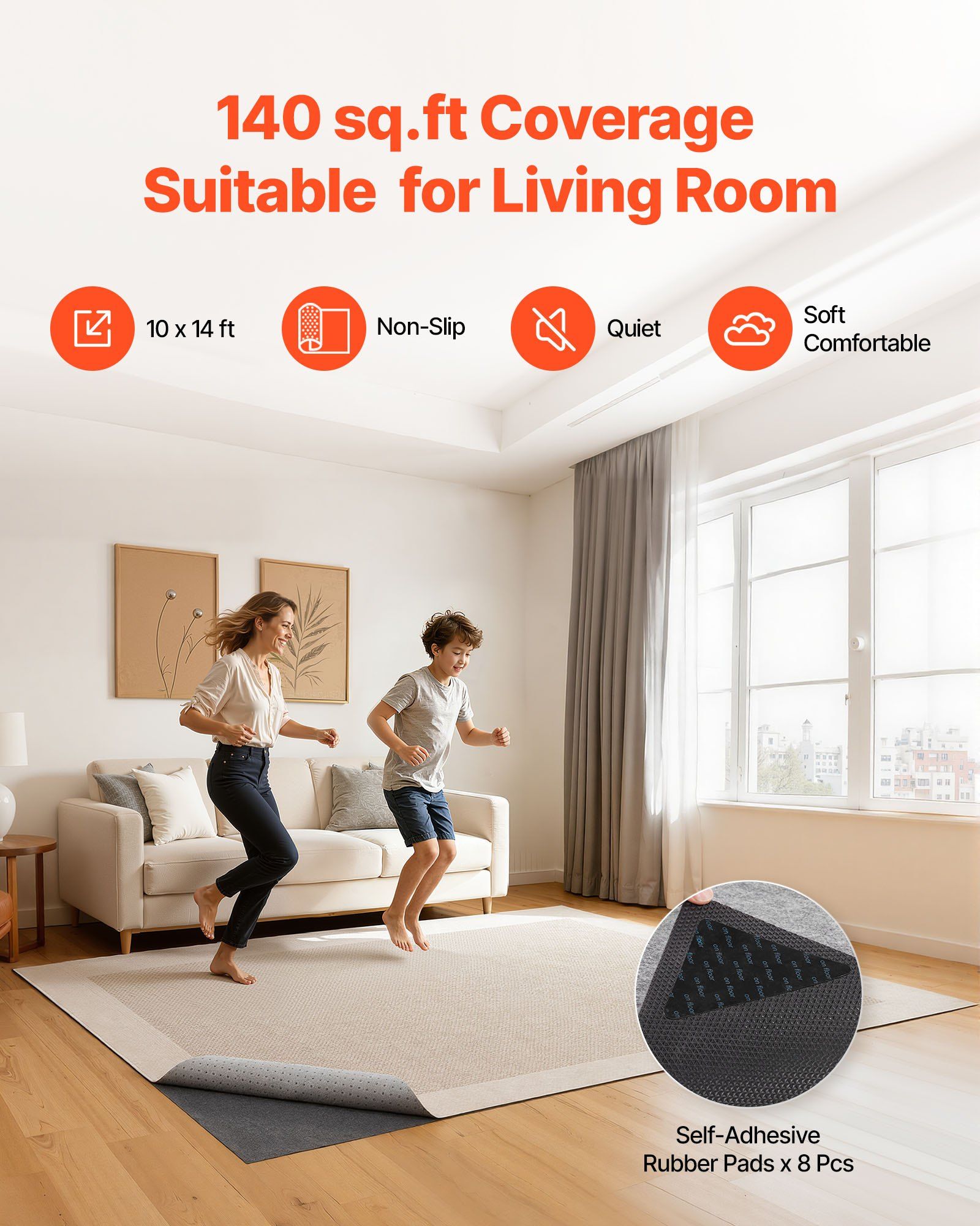 Rug Pad 3.05 x 4.27 m, Non-slip Carpet Area Pad, Rug Mat Padding with Dual Surface Felt Cushion & Rubber V952-TPRDTD1014FT8ZDLF001V0
