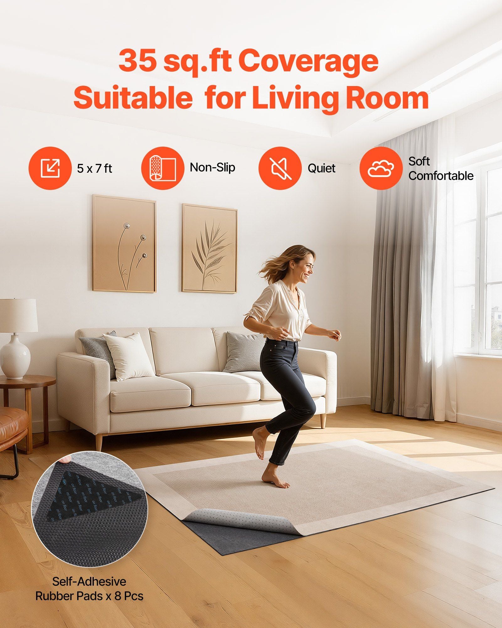 Rug Pad 1.52 x 2.13 m, Non-slip Carpet Area Pad, Rug Mat Padding with Dual Surface Felt Cushion & Rubber V952-TPRDTD57FT01YBLT2001V0
