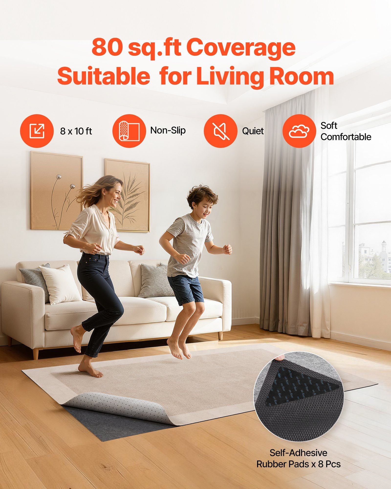 Rug Pad 2.44 x 3.05 m, Non-slip Carpet Area Pad, Rug Mat Padding with Dual Surface Felt Cushion & Rubber V952-TPRDTD810FT0F01B4001V0