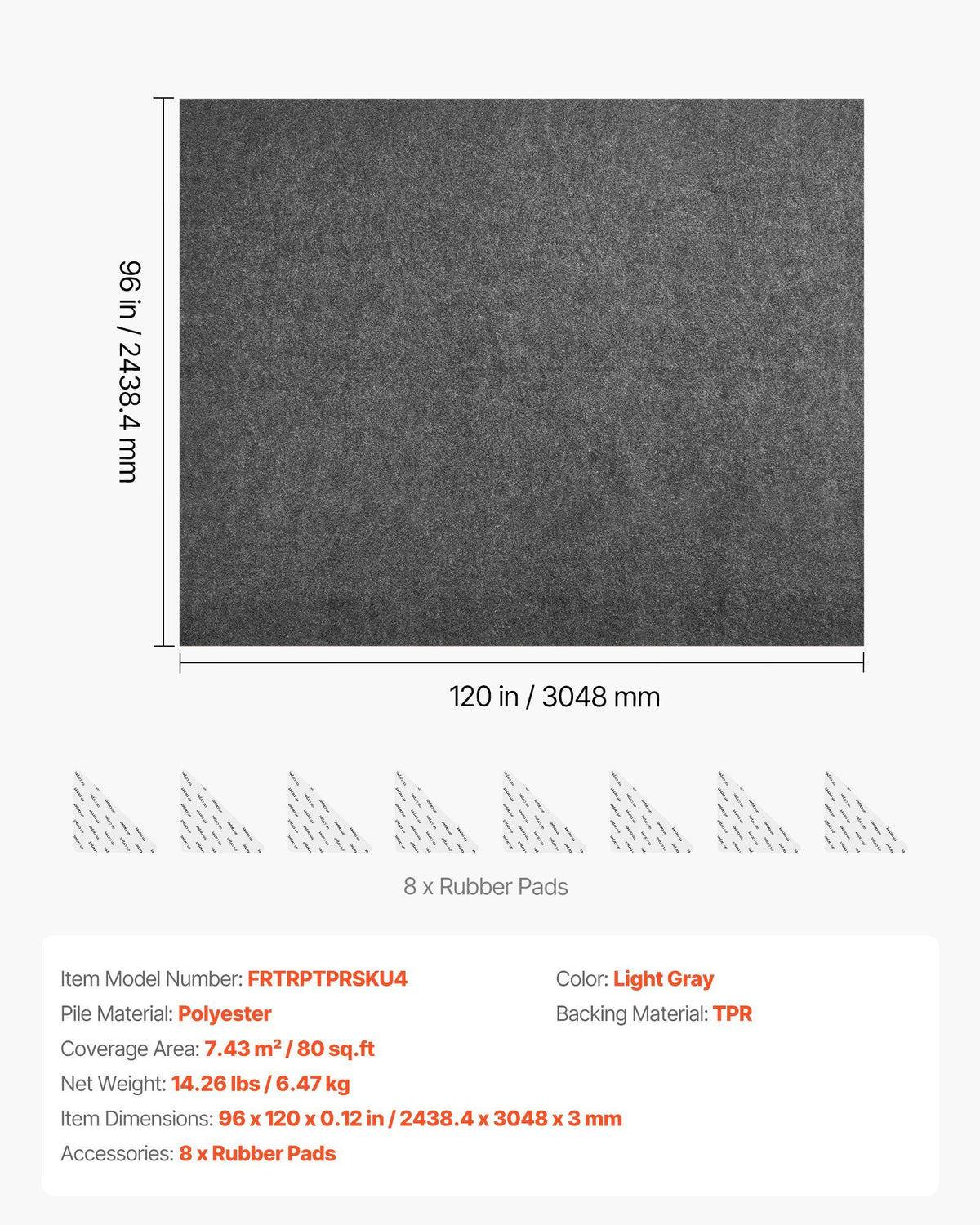 Rug Pad 2.44 x 3.05 m, Non-slip Carpet Area Pad, Rug Mat Padding with Dual Surface Felt Cushion & Rubber V952-TPRDTD810FT0F01B4001V0