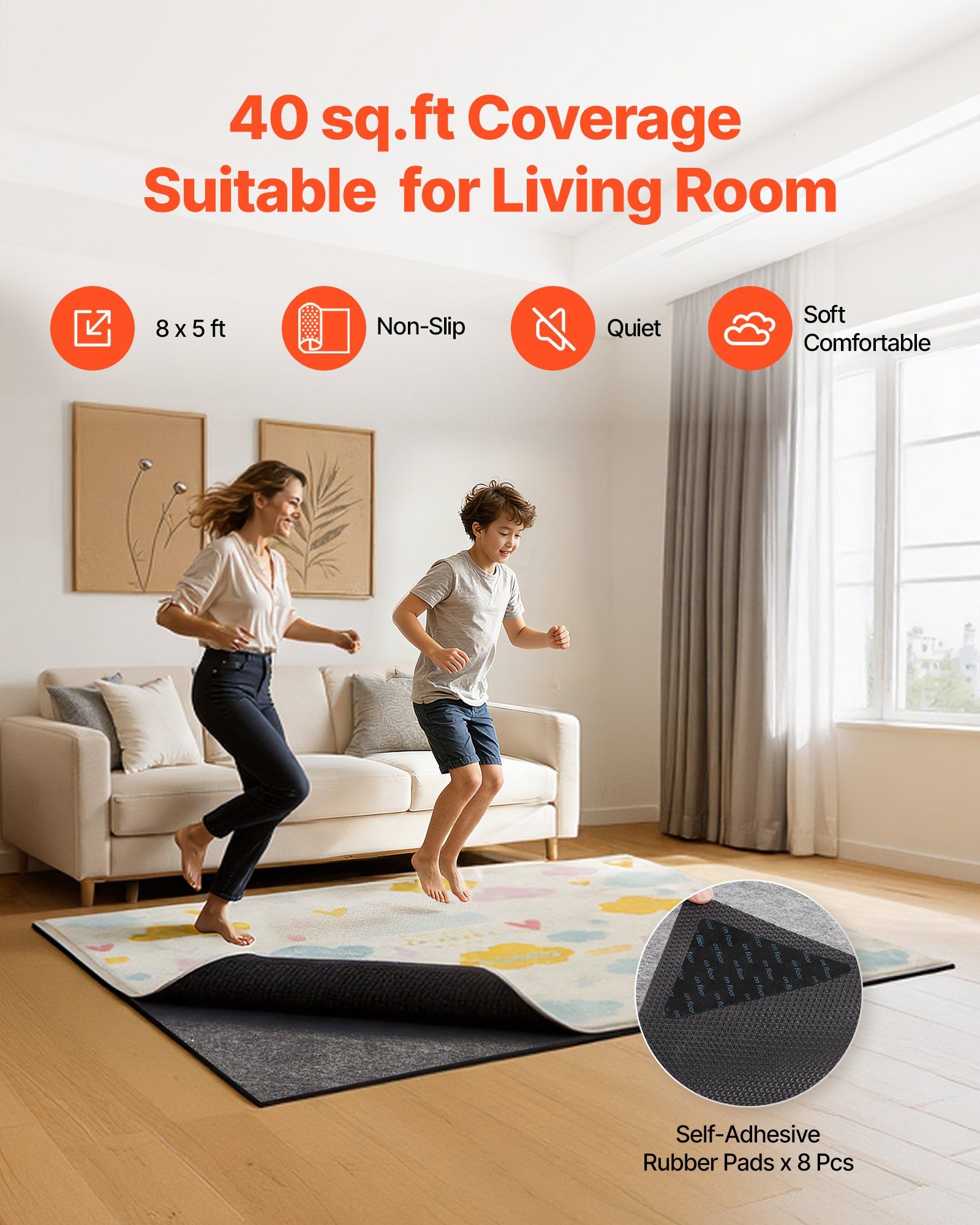 Rug Pad 2.44 x 1.52 m, Non-slip Carpet Area Pad, Rug Mat Padding with Dual Surface Felt Cushion & Rubber V952-TPRDTD85FT02Q78V1001V0