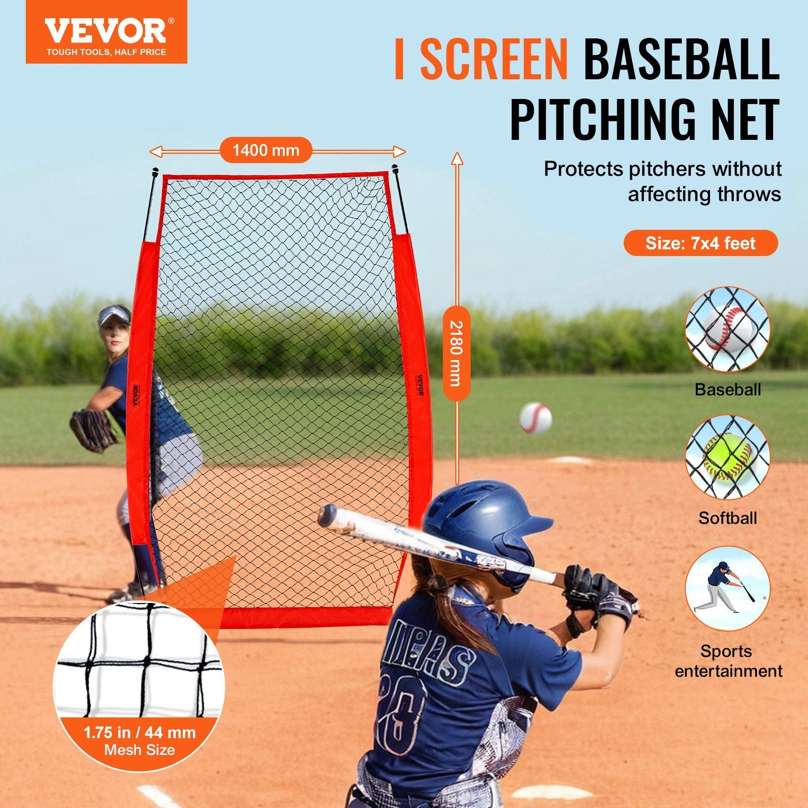 I Screen Baseball for Batting Cage, 7x4 ft Baseball & Softball Safety Screen, Body Protector Portable Batting V952-TSBHWIXQX74YMKWF6V0