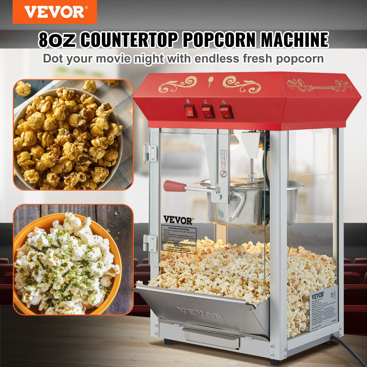 Popcorn Popper Machine Countertop Popcorn Maker 850W 8 Oz 48 Cups Red V952-TSBMHJ8OZ850WJWNRV3