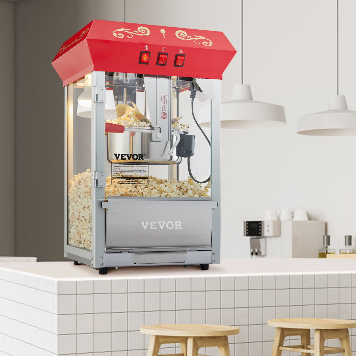 Popcorn Popper Machine Countertop Popcorn Maker 850W 8 Oz 48 Cups Red V952-TSBMHJ8OZ850WJWNRV3