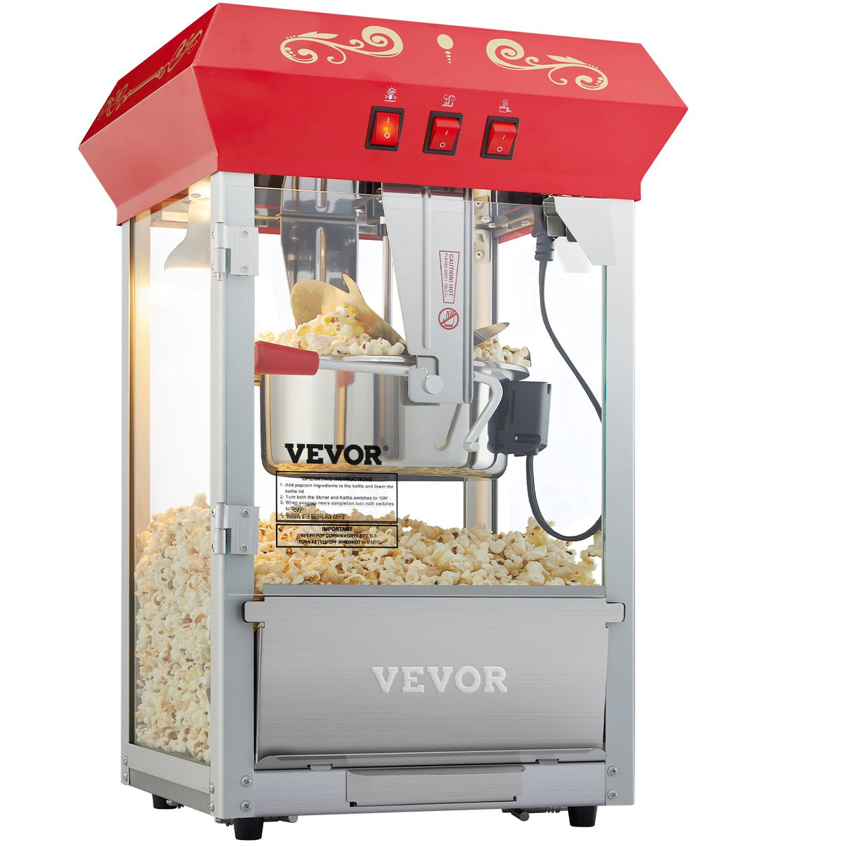 Popcorn Popper Machine Countertop Popcorn Maker 850W 8 Oz 48 Cups Red V952-TSBMHJ8OZ850WJWNRV3