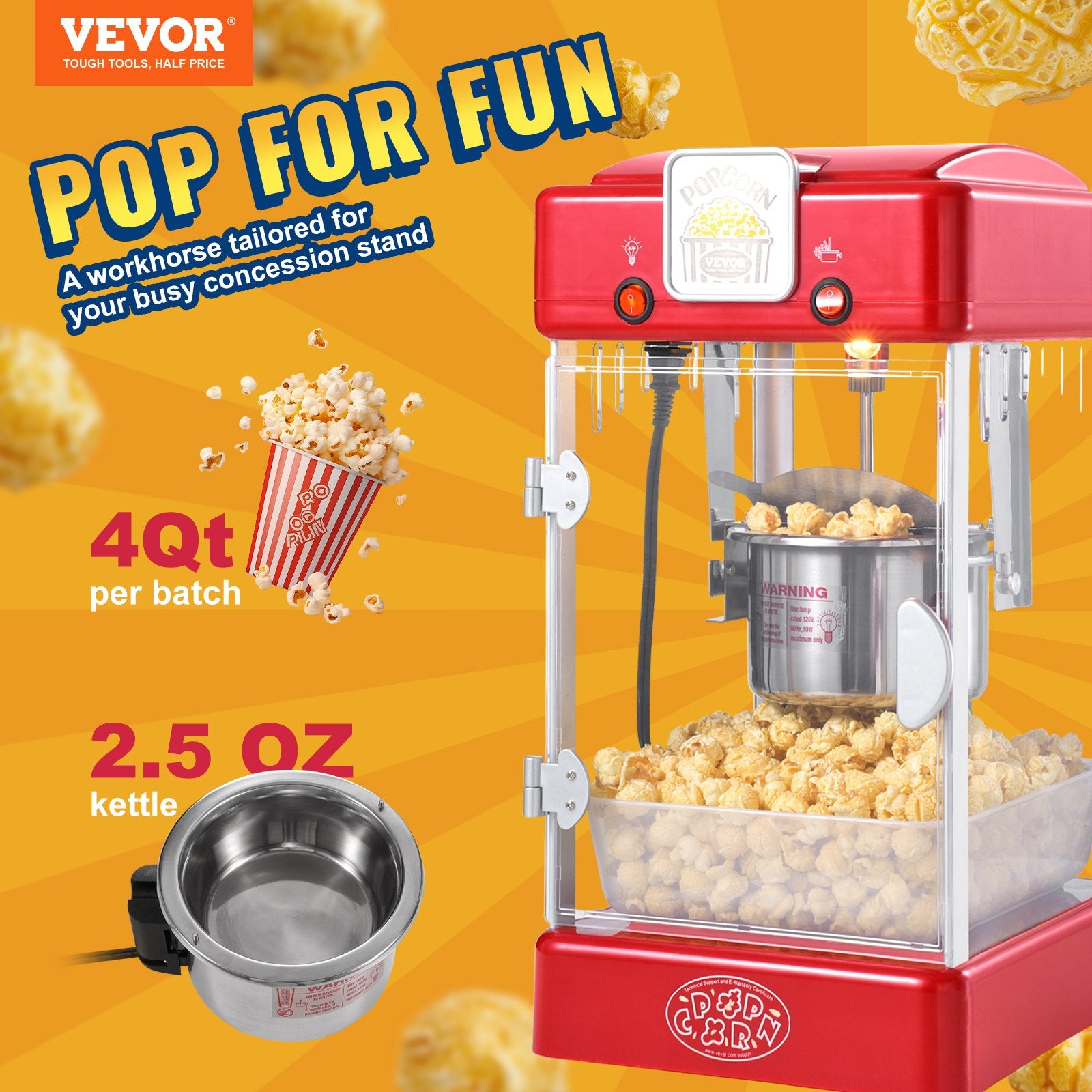 Popcorn Popper Machine Tabletop Popcorn Maker 300W 2.5 Oz Red V952-TSBMHJHS25OZ32RWAV3