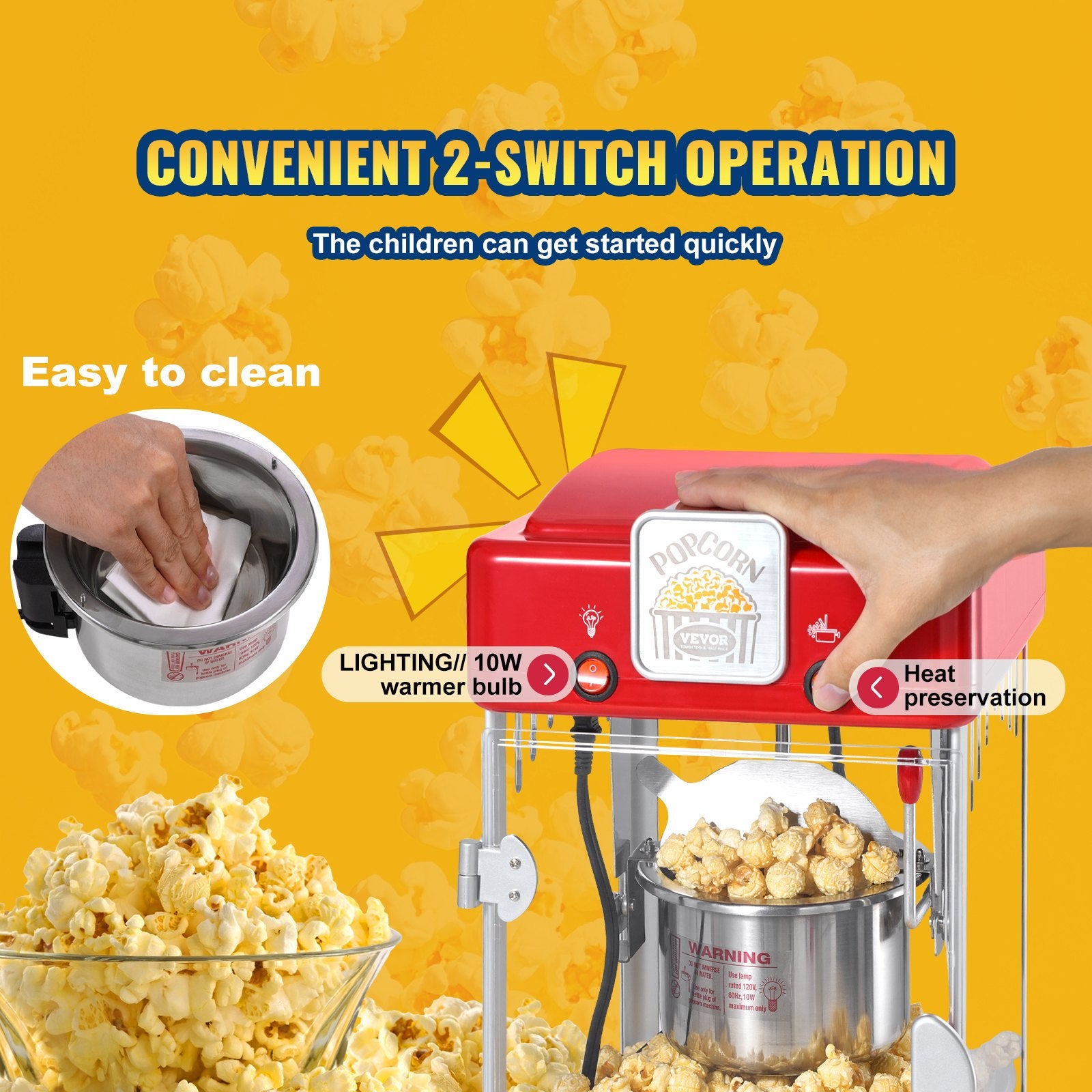 Popcorn Popper Machine Tabletop Popcorn Maker 300W 2.5 Oz Red V952-TSBMHJHS25OZ32RWAV3