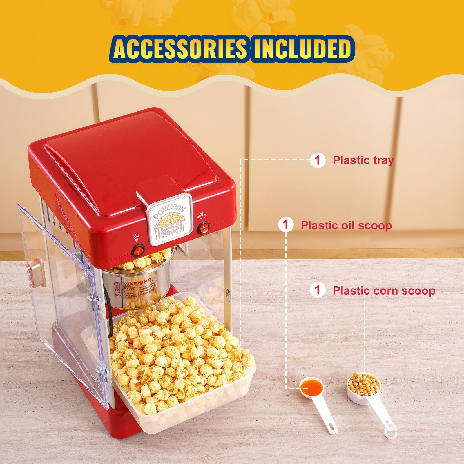 Popcorn Popper Machine Tabletop Popcorn Maker 300W 2.5 Oz Red V952-TSBMHJHS25OZ32RWAV3