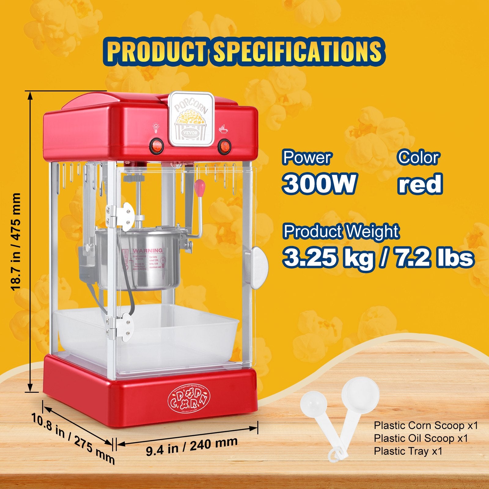 Popcorn Popper Machine Tabletop Popcorn Maker 300W 2.5 Oz Red V952-TSBMHJHS25OZ32RWAV3